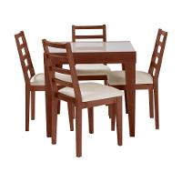 Conjunto De Jantar Mesa Tock 80cm Com 4 Cadeiras Aline Linho Creme - Imbuia - 1