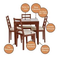 Conjunto De Jantar Mesa Tock 80cm Com 4 Cadeiras Aline Linho Creme - Imbuia - 5