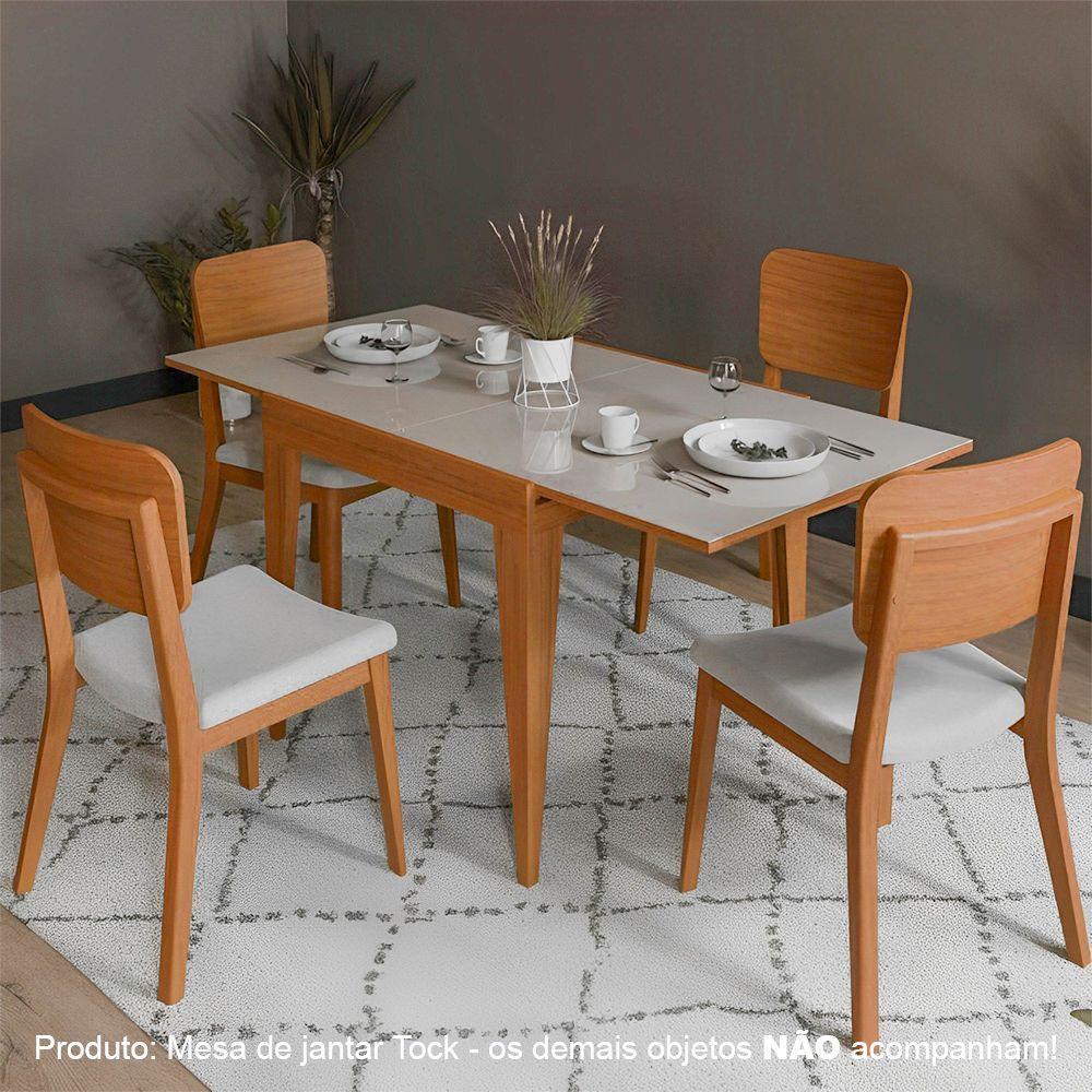Mesa De Jantar Tock 80cm Extensível 1,60m Em Madeira Maciça Mel Tampo Vidro Off White - 1