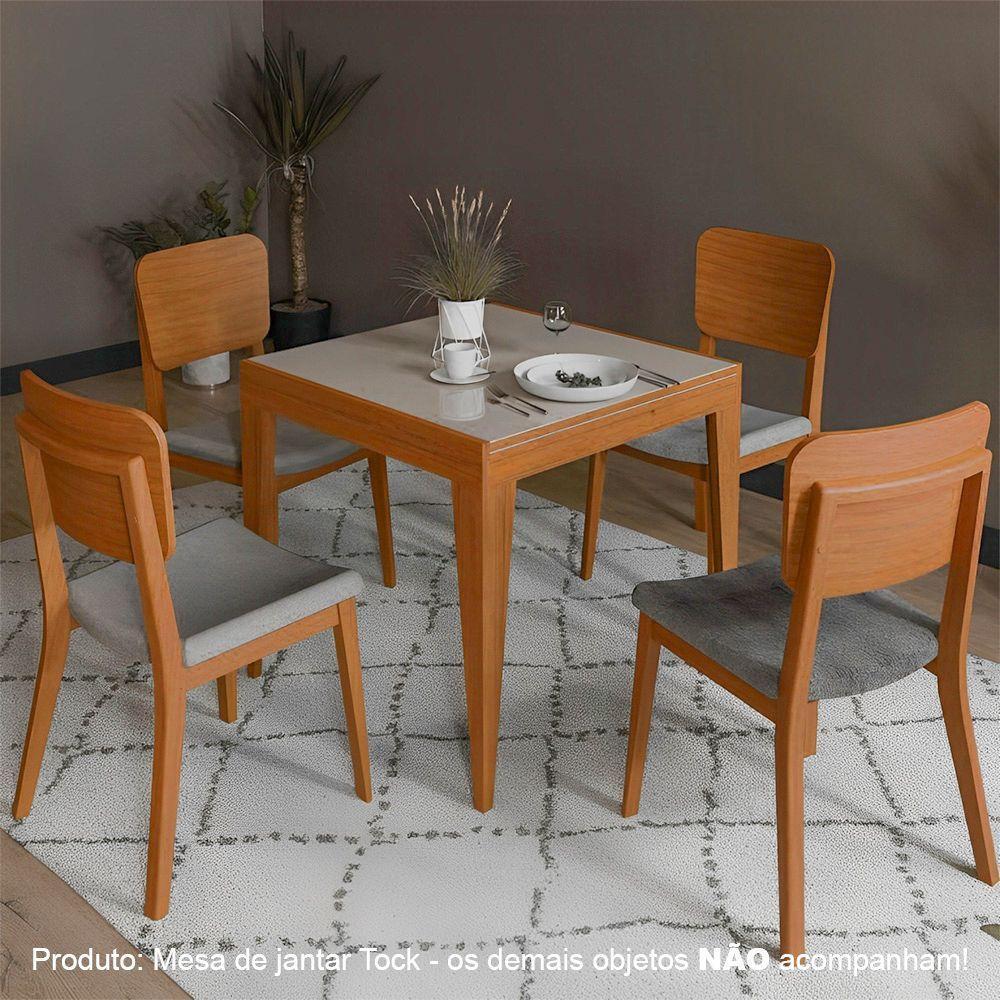 Mesa De Jantar Tock 80cm Extensível 1,60m Em Madeira Maciça Mel Tampo Vidro Off White - 2