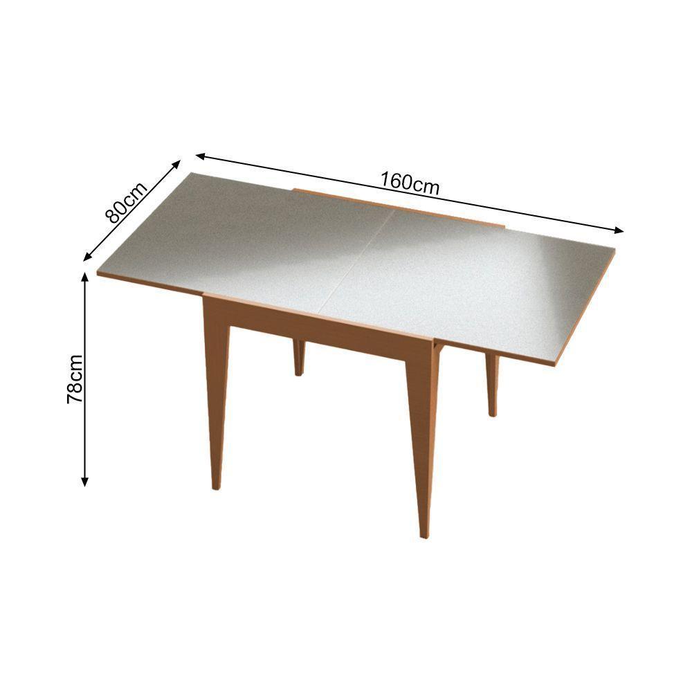 Mesa De Jantar Tock 80cm Extensível 1,60m Em Madeira Maciça Mel Tampo Vidro Off White - 4