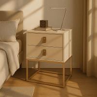 Kit 2 Mesas De Cabeceira Unic 45 Puxador De Couro Com 2 Gavetas - 2