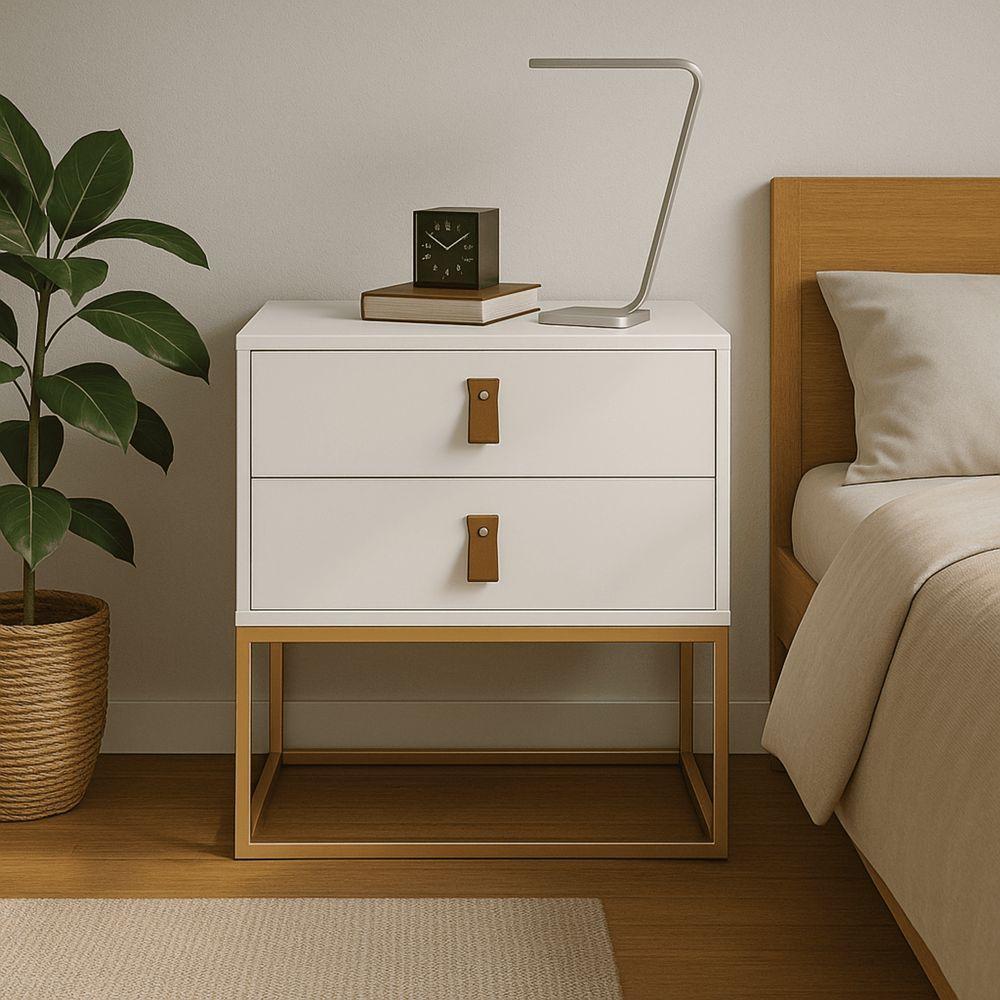 Conjunto 2 Mesas De Cabeceira Unic 45 Moderna Base De Ferro Dourada - 2