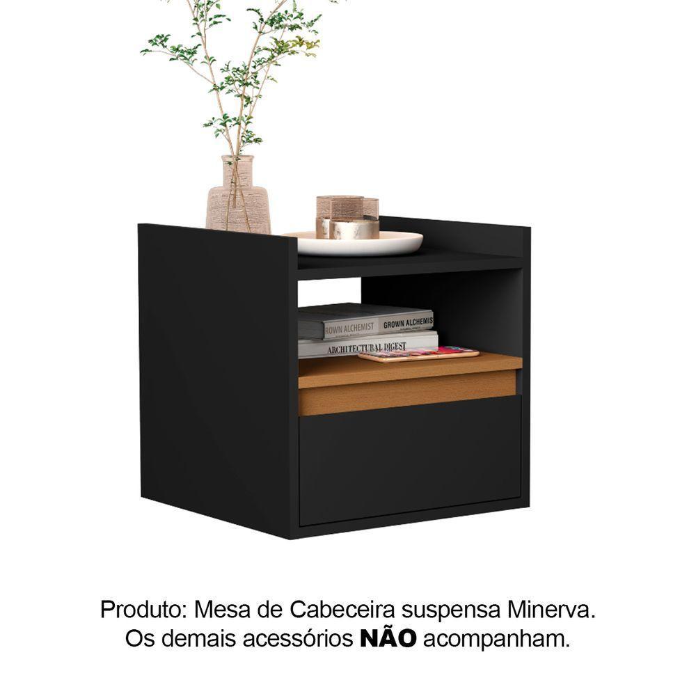 Mesa Cabeceira Suspensa Quarto Minerva Preto Nature - 2