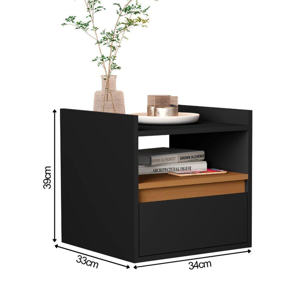 Mesa Cabeceira Suspensa Quarto Minerva Preto Nature - 4