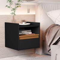 Mesa Cabeceira Suspensa Quarto Minerva Preto Nature - 1