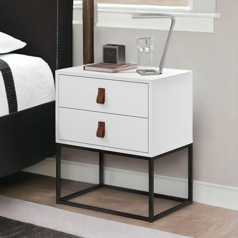 Mesa De Cabeceira Unic 45cm 2 Gavetas Base Ferro Preto Moderno - 2