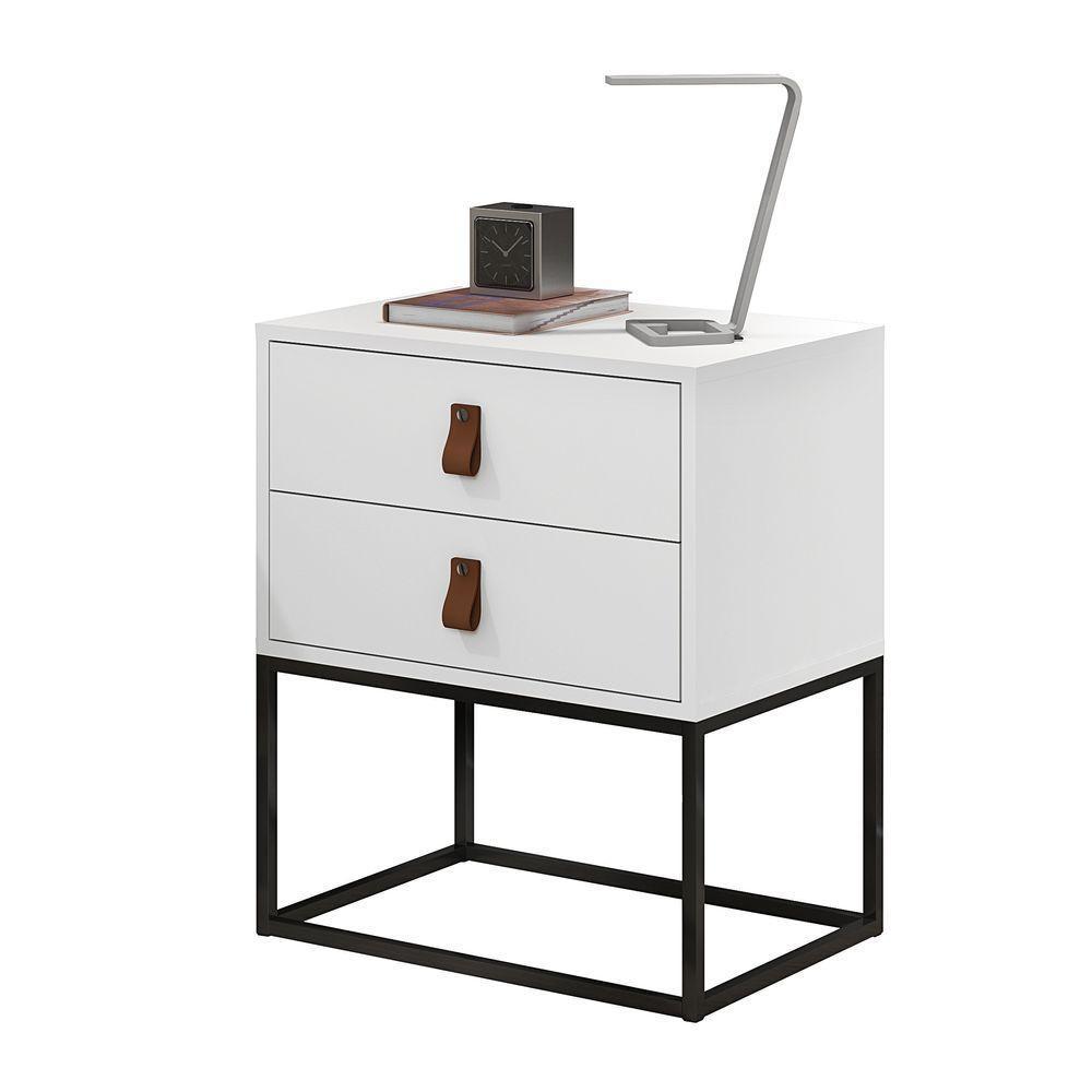 Mesa De Cabeceira Unic 45cm 2 Gavetas Base Ferro Preto Moderno - 3