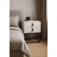 Mesa De Cabeceira Unic 45cm 2 Gavetas Base Ferro Preto Moderno - 1