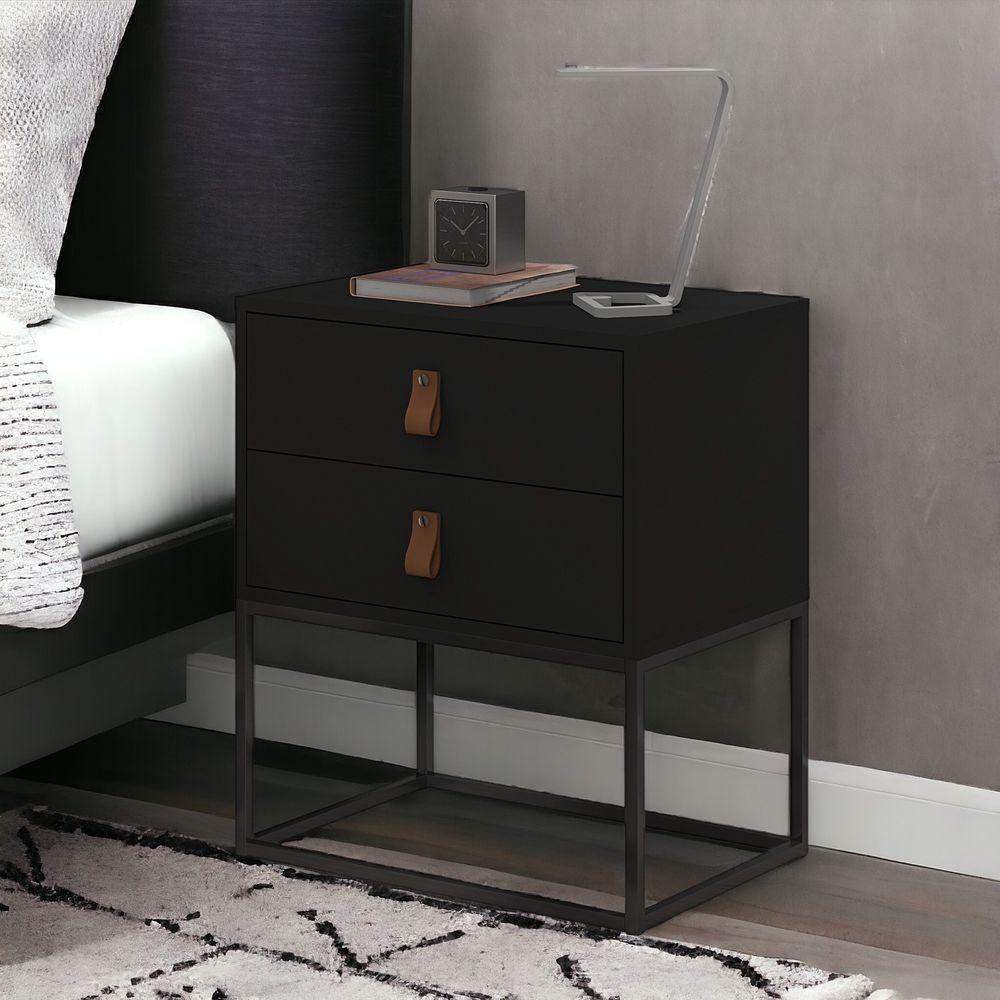 Mesa De Cabeceira Unic 45 Estilo Industrial Puxador De Couro - 1