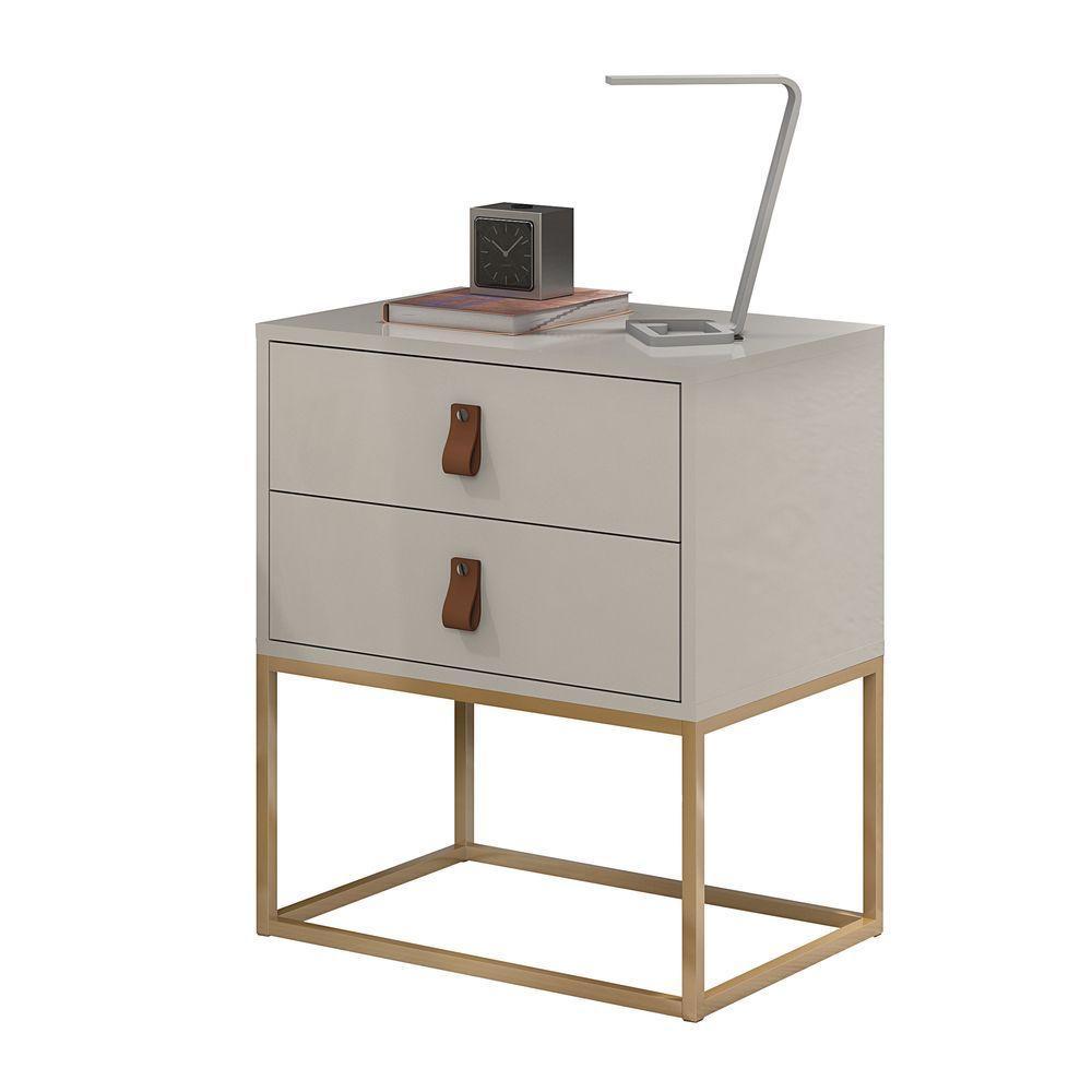 Mesa De Cabeceira Unic 45 Off White Base Metalica Dourada - 4