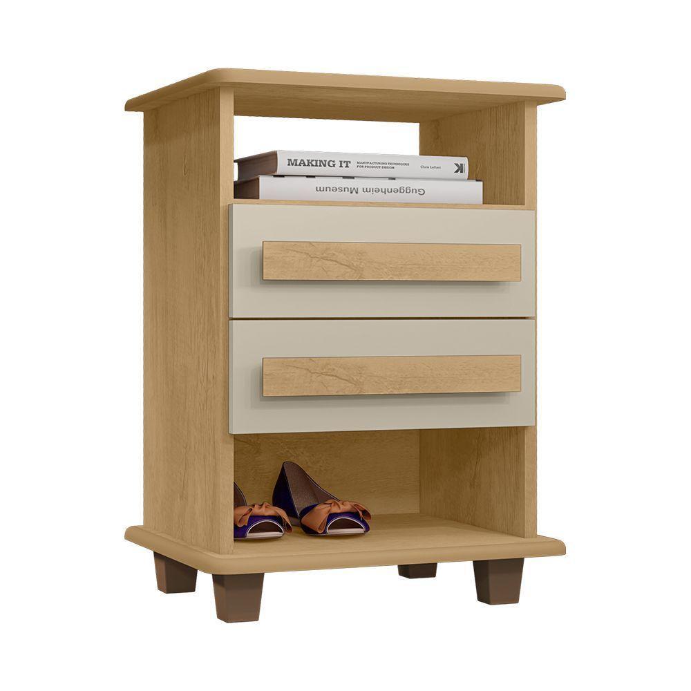 Mesa De Cabeceira Turim 2 Gavetas Cinamomo-off White - 2