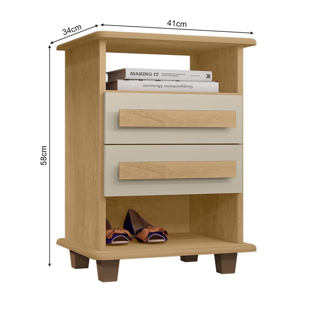 Mesa De Cabeceira Turim 2 Gavetas Cinamomo-off White - 3