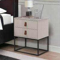 Mesa De Cabeceira Unic 45 Moderna 2 Gavetas Puxador De Couro - 2