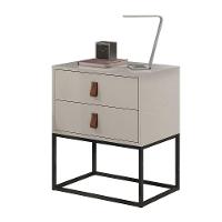 Mesa De Cabeceira Unic 45 Moderna 2 Gavetas Puxador De Couro - 3