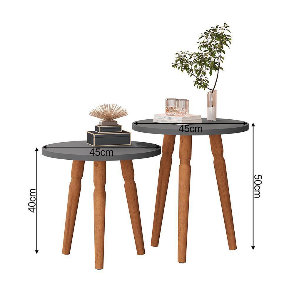 Conjunto Kit Mesa De Cabeceira Redonda Canto Apoio Cama Quarto Atalanta Cinza - 4