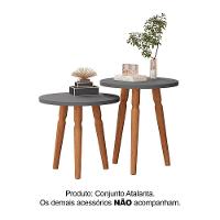 Conjunto Kit Mesa De Cabeceira Redonda Canto Apoio Cama Quarto Atalanta Cinza - 2