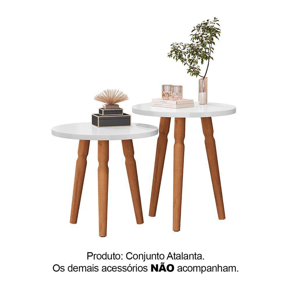 Conjunto Mesa De Cabeceira Redonda Canto Apoio Cama Quarto Atalanta Branco - 2