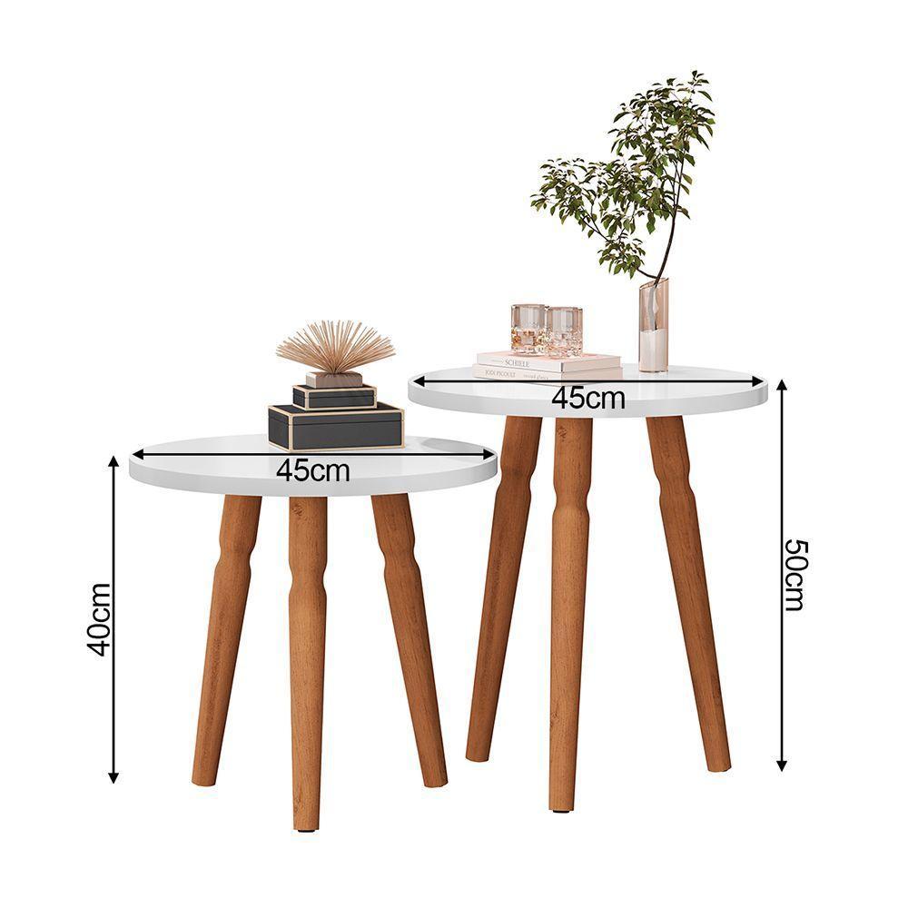 Conjunto Mesa De Cabeceira Redonda Canto Apoio Cama Quarto Atalanta Branco - 4