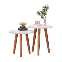 Conjunto Mesa De Cabeceira Redonda Canto Apoio Cama Quarto Atalanta Branco - 3