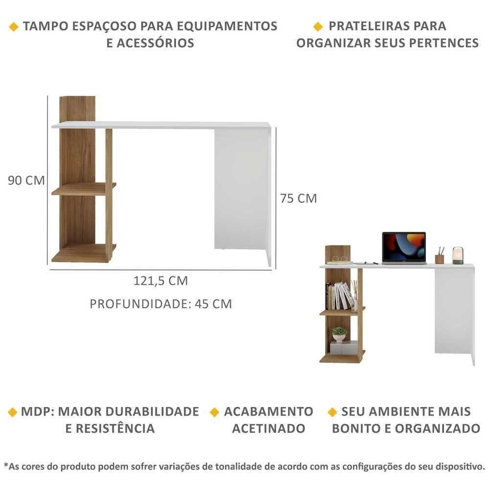Escrivaninha Mesa Para Computador Dubai Multimóveis V6002 Branca/Rustic Branco/Rustic - 5