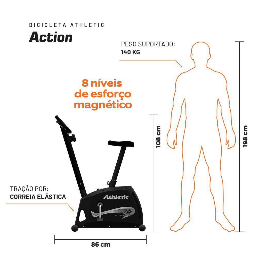 Bicicleta Ergométrica Vertical Athletic Action Magnética 8 Níveis 140kg Suportados Silenciosa E Confortável - 5