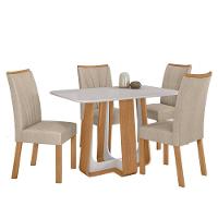 Conjunto Sala de Jantar Mesa 120x80cm Tampo Vidro/MDF 4 Cadeiras Linho Bege Amendoa Clean/off White - 2