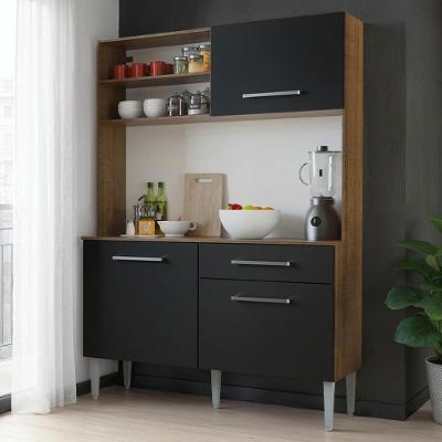 Cozinha Compacta Life 3 Portas 1 Gaveta MDF 120cm Preto Rústico