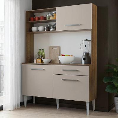 Cozinha Compacta Life 3 Portas 1 Gaveta MDF 120cm Rustic com Puxadores em Alumínio