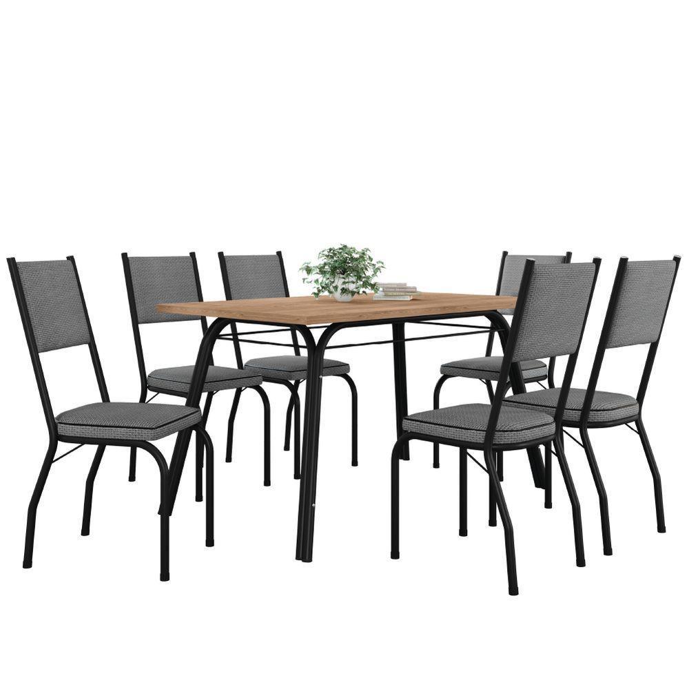 Conjunto De Mesa Sala De Jantar Diana Com 6 Cadeiras Tampo Madeirado 1,36m Preto/platina Artefamol Pret/cinza - 1
