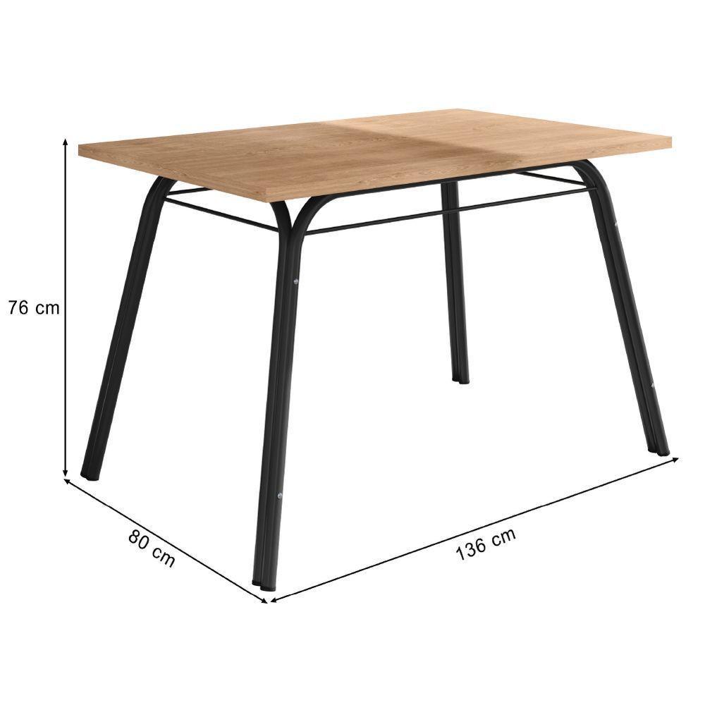Conjunto De Mesa Sala De Jantar Diana Com 6 Cadeiras Tampo Madeirado 1,36m Preto/platina Artefamol Pret/cinza - 3