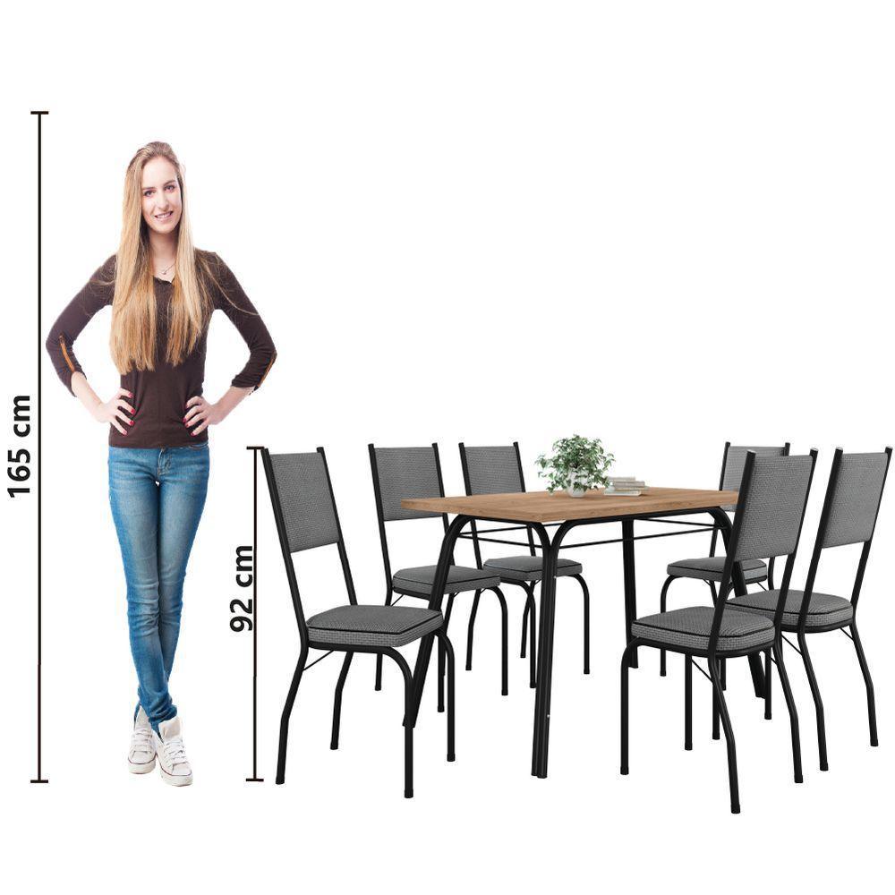 Conjunto De Mesa Sala De Jantar Diana Com 6 Cadeiras Tampo Madeirado 1,36m Preto/platina Artefamol Pret/cinza - 6