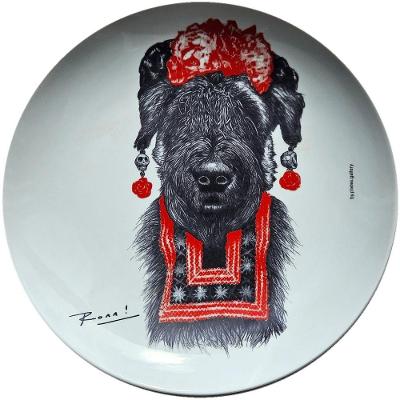 Prato De Porcelana Cachorro Suusi Kahlo - Red&blue Ronn Kools - 24 Cm