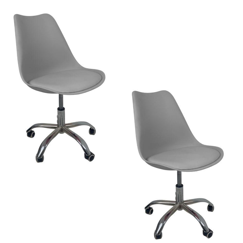 Kit 2 Cadeiras Office Base Cromada Com Rodizio Giratória Saarinen Cinza - 1