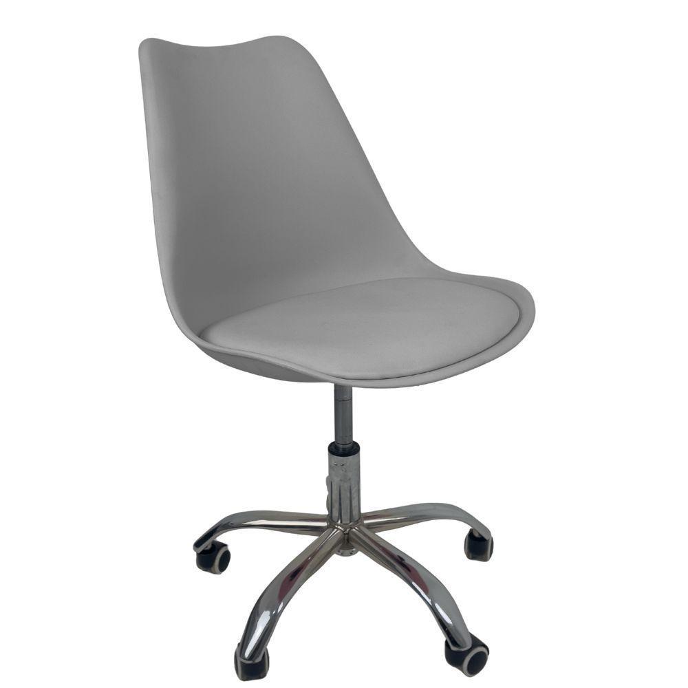 Kit 2 Cadeiras Office Base Cromada Com Rodizio Giratória Saarinen Cinza - 2