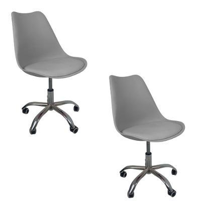 Kit 2 Cadeiras Office Base Cromada Com Rodizio Giratória Saarinen Cinza