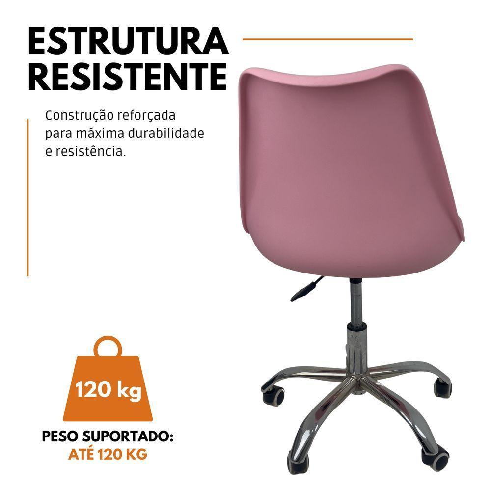 Kit 3 Cadeiras Office Base Cromada Com Rodizio Giratória Saarinen Rosa - 5