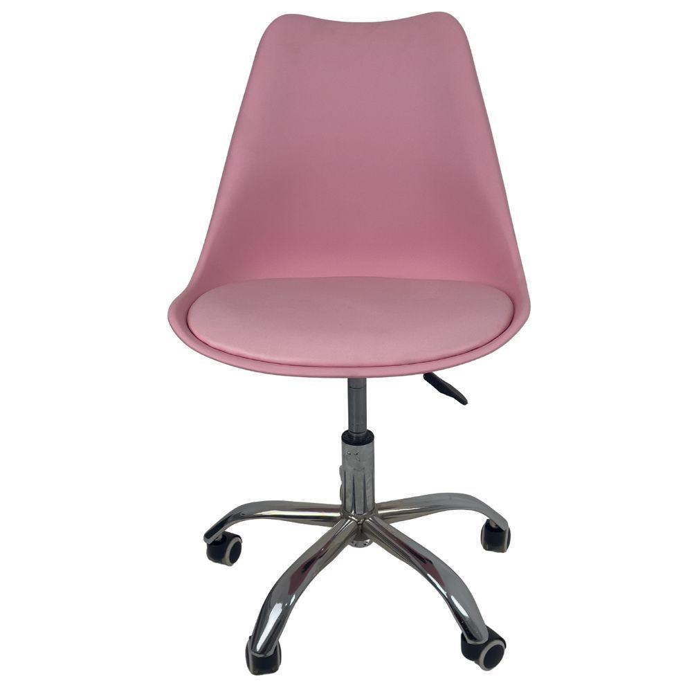Kit 3 Cadeiras Office Base Cromada Com Rodizio Giratória Saarinen Rosa - 9