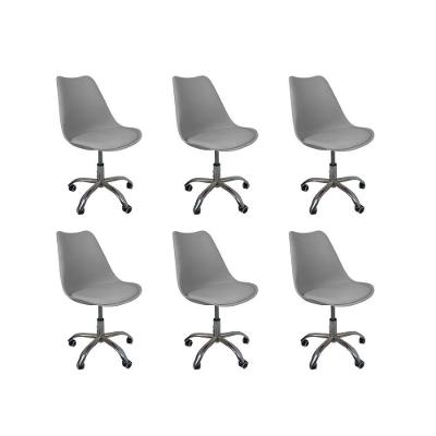 Kit 6 Cadeiras Office Base Cromada Com Rodizio Giratória Saarinen Cinza