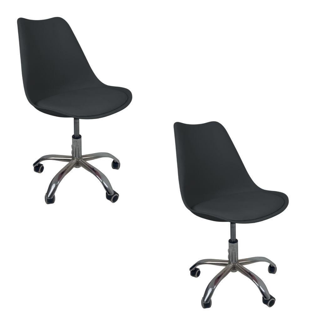 Kit 2 Cadeiras Office Base Cromada Com Rodizio Giratória Saarinen Preto - 1