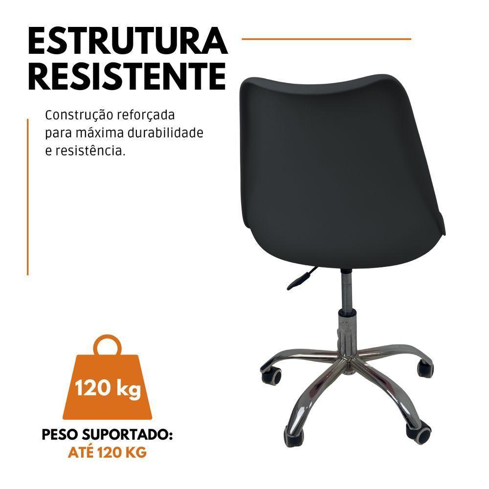 Kit 2 Cadeiras Office Base Cromada Com Rodizio Giratória Saarinen Preto - 5