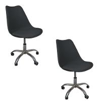Kit 2 Cadeiras Office Base Cromada Com Rodizio Giratória Saarinen Preto - 1