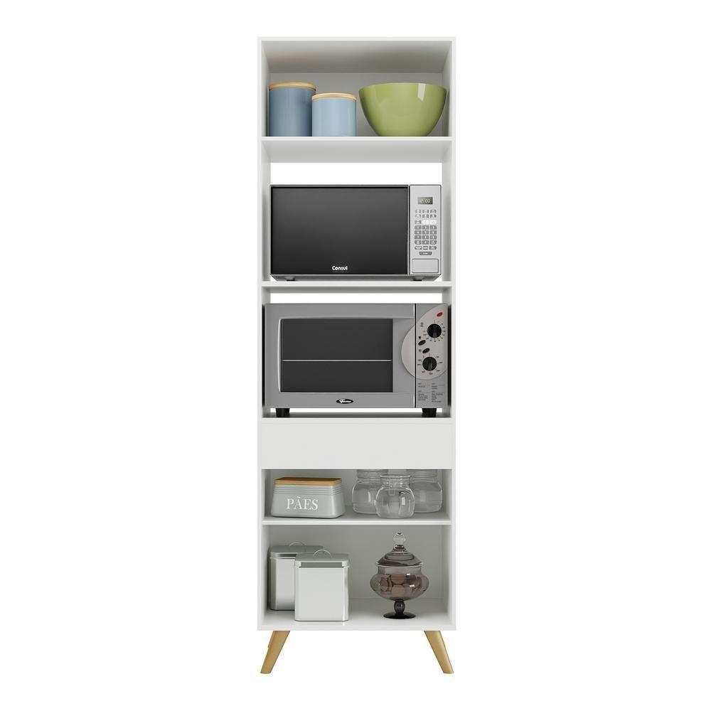 Paneleiro 2 Portas 63cm Para Forno E Microondas Veneza Multimóveis V3679 Branco/dourado Branco/dourado - 3