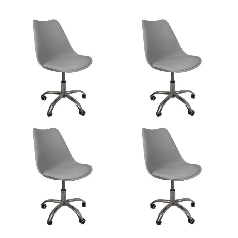 Kit 4 Cadeiras Office Base Cromada Com Rodizio Giratória Saarinen Cinza - 1