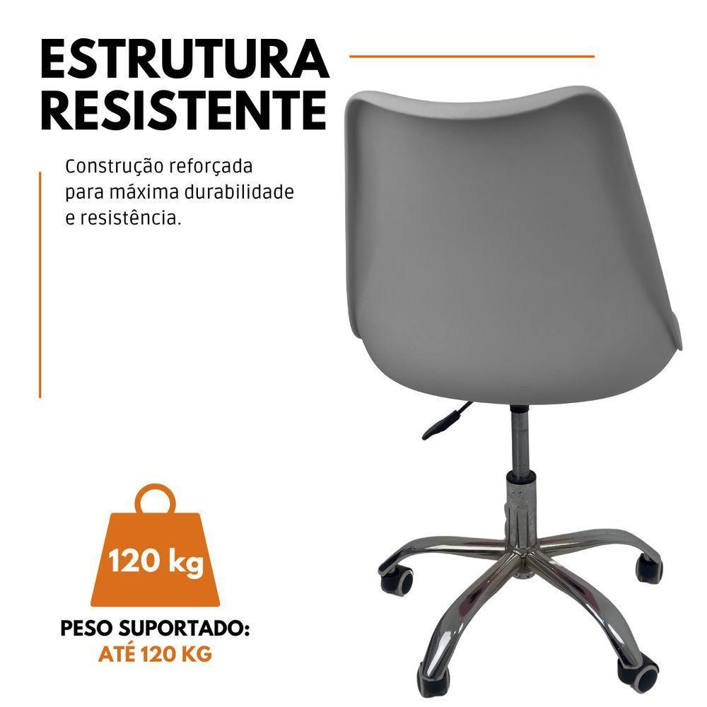 Kit 4 Cadeiras Office Base Cromada Com Rodizio Giratória Saarinen Cinza - 5
