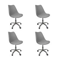 Kit 4 Cadeiras Office Base Cromada Com Rodizio Giratória Saarinen Cinza - 1