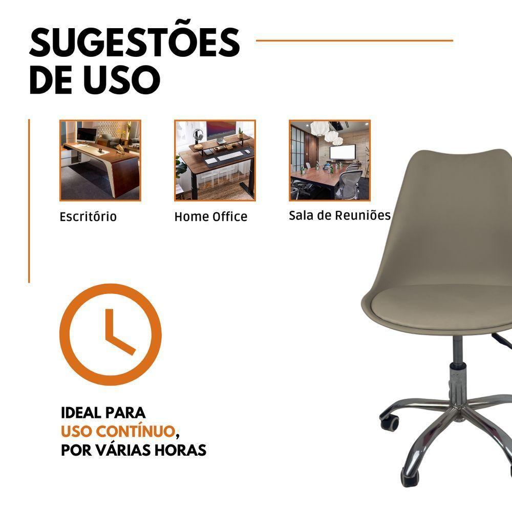 Kit 6 Cadeiras Office Base Cromada Com Rodizio Giratória Saarinen Bege - 3
