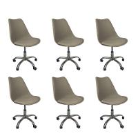 Kit 6 Cadeiras Office Base Cromada Com Rodizio Giratória Saarinen Bege - 1