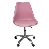 Kit 8 Cadeiras Office Base Cromada Com Rodizio Giratória Saarinen Rosa - 8