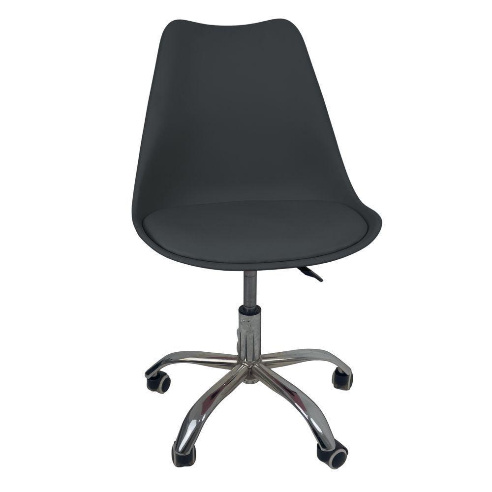 Kit 6 Cadeiras Office Base Cromada Com Rodizio Giratória Saarinen Preto - 8